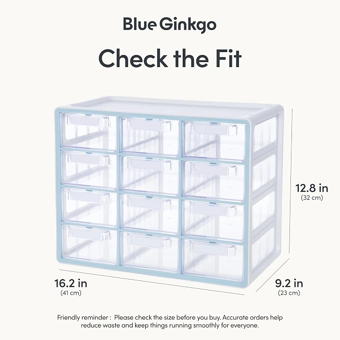 Blue Ginkgo Large 12-Drawer Cabinet – Stackable Clear Organizer - Image 2