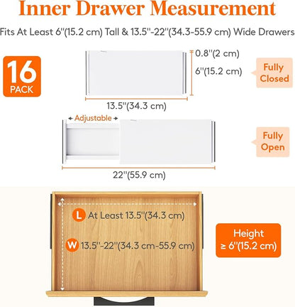 Lifewit 16 Pack Drawer Dividers Plastic 6" High, 13.5-22" Adjustable Drawer - Image 2