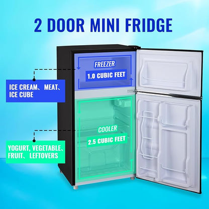 Mini Refrigerator with Freezer Small Fridge Double Door Side Drink Holder - Image 3