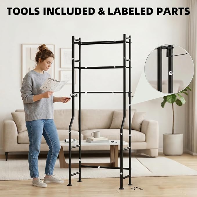 GloTika 3-Tier Over Toilet Storage, 2 Baskets | Anti-Tilt Safety System - Image 9