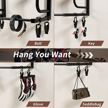 Motorcycle Helmet Rack with 6 J-hooks& 6 Clip Hooks – Wall Mounted Helmet - Image 8