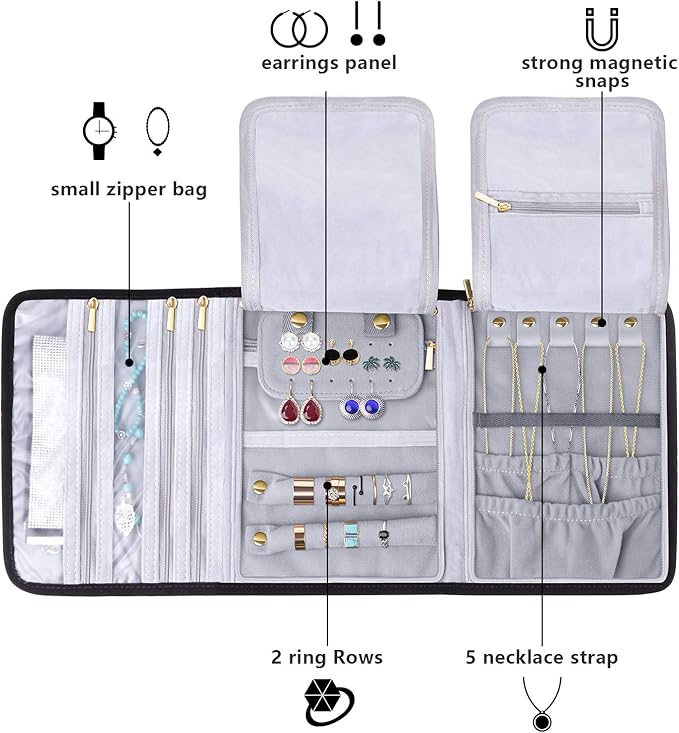 Teamoy Velvet Travel Jewelry Roll, Jewelry Storage Bag Organizer - Image 4