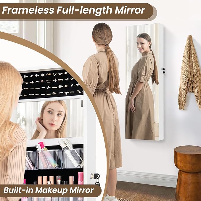CHARMAID Jewelry Cabinet Wall or Door Mounted, Hanging Lockable Jewelry Armoire - Image 5