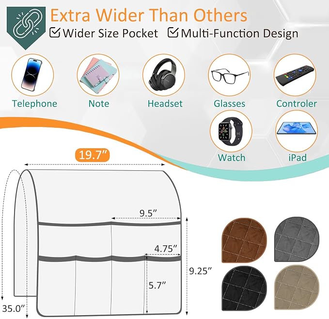 Sofa Armrest Organizer with 6 Pockets, Non-Slip Couch Recliner Armchair Caddy - Image 2
