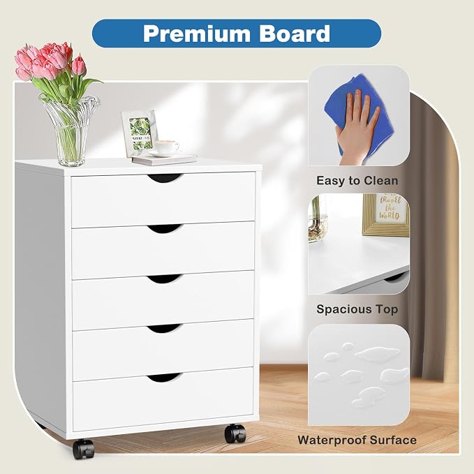 OLIXIS 5 Drawer File Cabinet on Wheels, Printer Stand | Fits Under Desks - Image 7