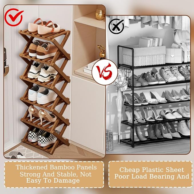 Comeon Bamboo Shoe Rack, Foldable Vertical Shoe Rack - Image 6