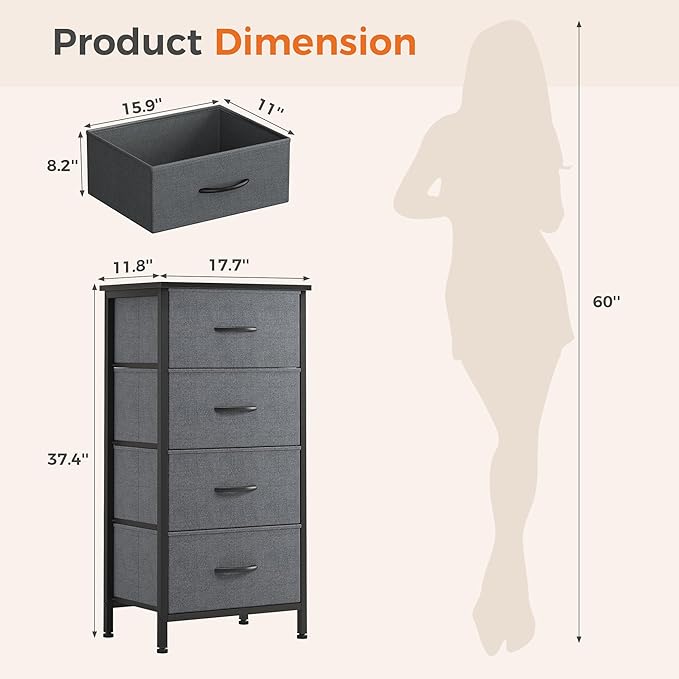 Sweetcrispy Dresser for Bedroom, 4 Drawer Storage Cabinet, Tall Nightstand | - Image 3