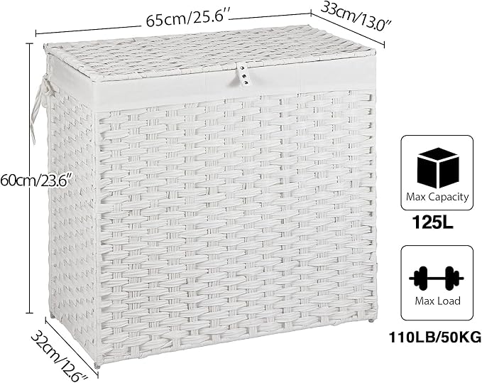 Greenstell Laundry Hamper with Lid, 125L Large Clothes Hamper with 3 Section & - Image 6