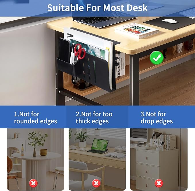 LUKETURE Desk Side Storage Laptop Holder No Drill Clamp On Organizer | Steel - Image 3