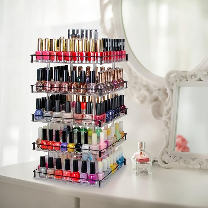 J JACKCUBE DESIGN Nail Polish Organizer, 5 Tier Acrylic 360 Rotating Display - Image 2