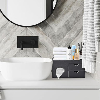 Square Tissue Box Cover with Drawers, Tissue Box Holder with Storage Tray - Image 4
