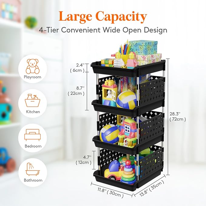 Lifewit 4 Tier Plastic Stackable Storage Baskets - Image 3