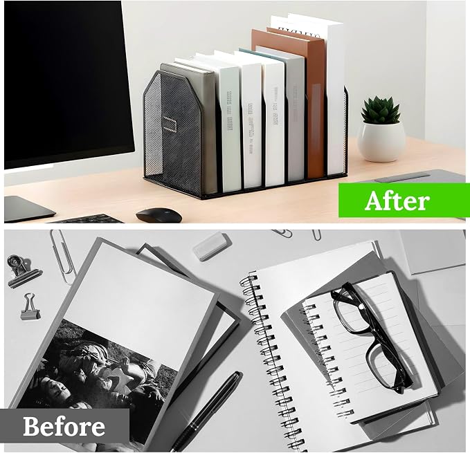 Metal Mesh File Organizer, Adjustable 7 Section Vertical Desk File Holder - Image 6