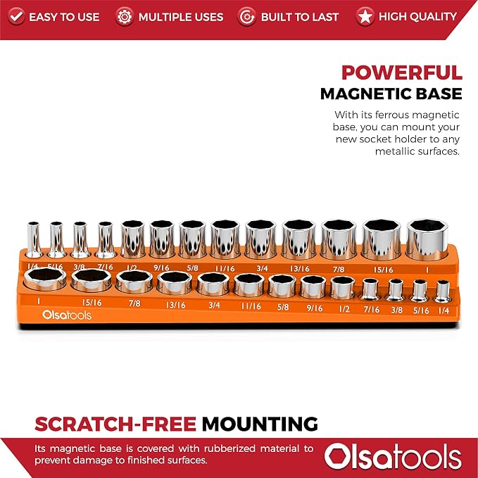 Olsa Tools Magnetic Socket Organizer | 3/8-inch drive | SAE Orange | Holds 26 - Image 4
