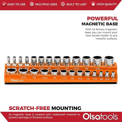 Olsa Tools Magnetic Socket Organizer | 3/8-inch drive | SAE Orange | Holds 26 - Image 4
