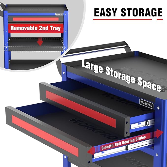 WORKPRO Premium 28" 2-Drawer Rolling Tool Cart, Heavy Duty Utility Industrial - Image 3