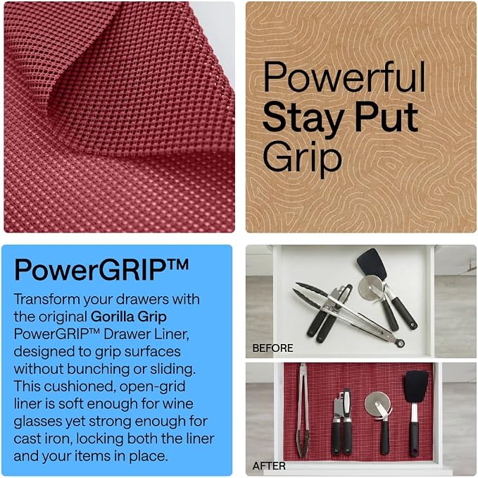 GORILLA GRIP powerGRIP Drawer Shelf and Cabinet Liner, Thick Strong Hold - Image 3