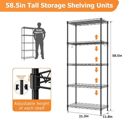 Storage Shelves, 21.3" W x 11.8" D x 58.5" H Wire Shelving Unit Loads 550LBS - Image 3
