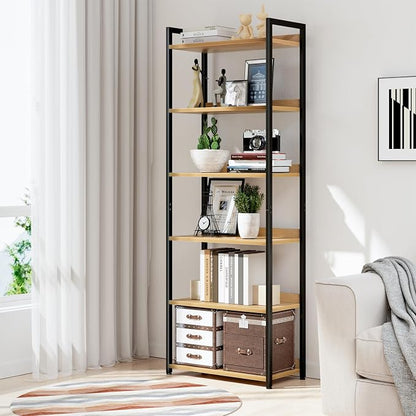 NUMENN Bookshelf, 6 Tier Freestanding Shelving Unit, Natural | Metal Frame & - Image 2
