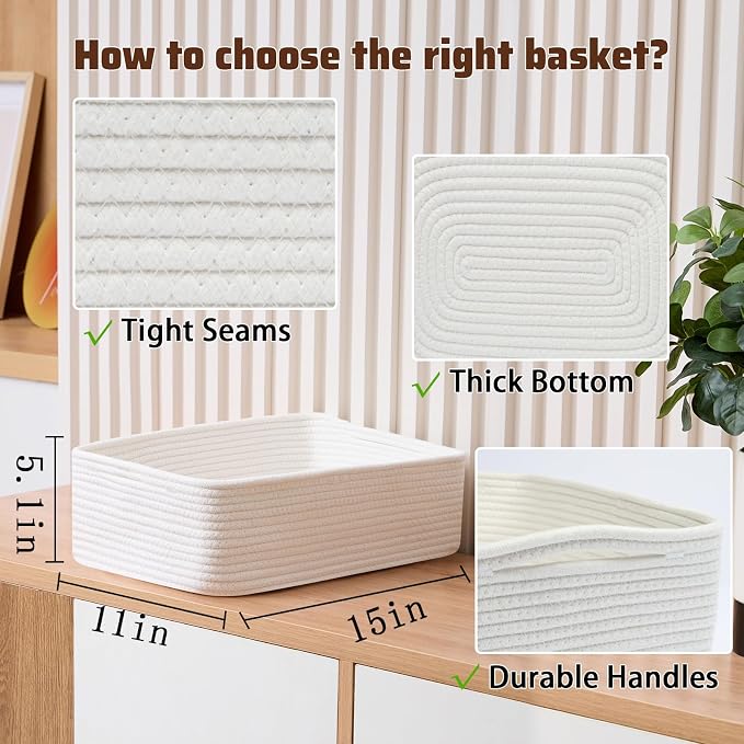 Large Shallow Organizing Baskets 15x11x5.1 Inches - Image 2