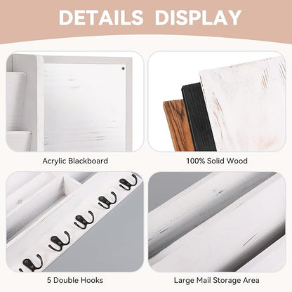 Key Holder Wall Mount, Mail Organizer Wall Mounted, Solid Wood Key Holder - Image 3