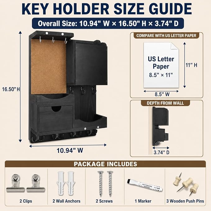Key Holder Wall Mount, Mail Organizer Key Holder - Image 2