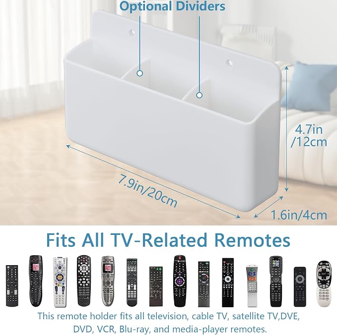 3 Slot Adjustable Remote Control Holder Wall Mount, TV Remote Box Hollow Bottom - Image 2