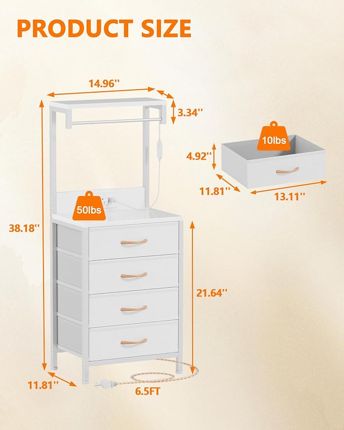Furnulem White Nightstand, 38 inches Tall Night Stand - Image 3