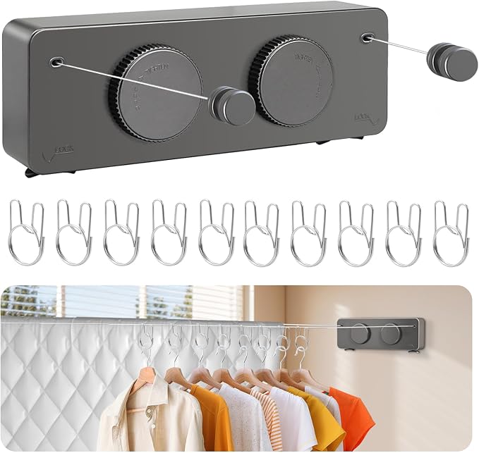 Retractable Clothesline Indoor, Non-Sagging Outdoor Clothes Line Retracting by NOSONUS