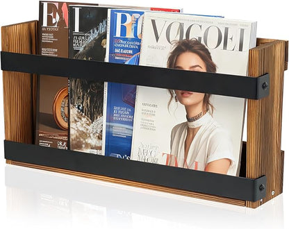 Wood Magazine Holders Wall & Bathroom Magazine Rack, Pine Wood + Black Metal by Unknown