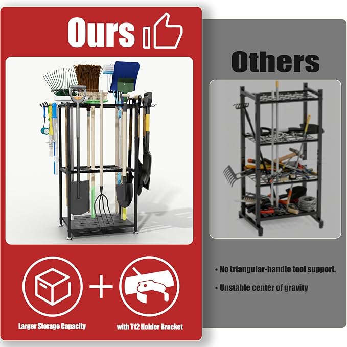 Garden Tool Organizer, 3-Tier Metal Yard Tool Rack - Image 3