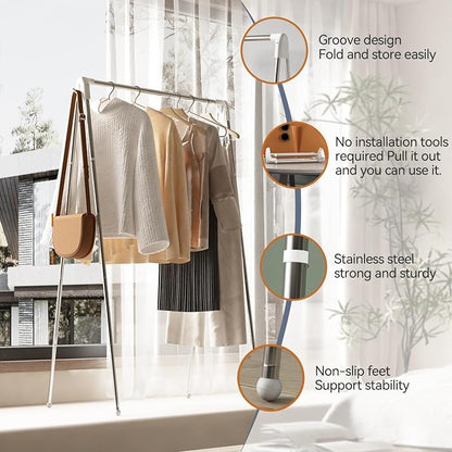 Upgraded Travel Garment Rack, Stainless Steel Portable Clothes Rack Collapsible - Image 3