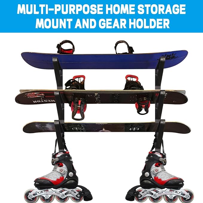 Poskad Snowboard Wall Mount Rack, Adjustable Storage Layers Space Saving Design - Image 2