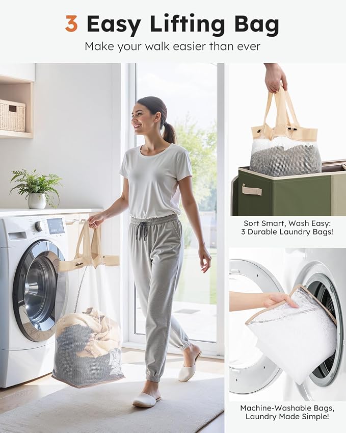 SOLEDI 180L 3-Section Laundry Hamper - Image 3