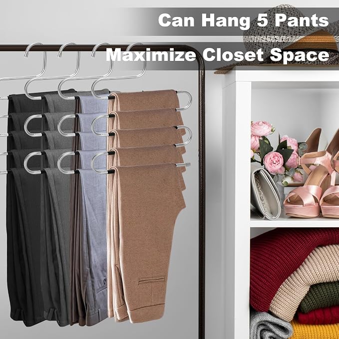 Pants Hangers Space Saving, 4 Pack Stainless Steel Non-Slip Hangers - Image 5