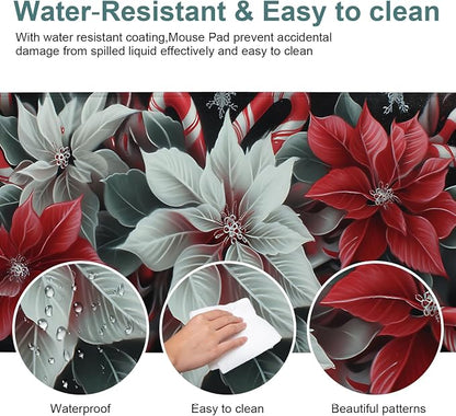 Christmas Flowers Gaming Mouse Pad 31.5"x11.8"Desk Mat Anti-Slip Rubber Base & - Image 4