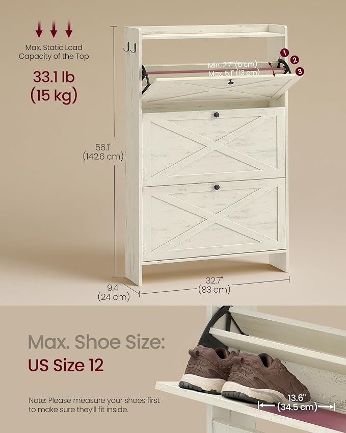 VASAGLE Shoe Storage Cabinet Organizer - Image 2