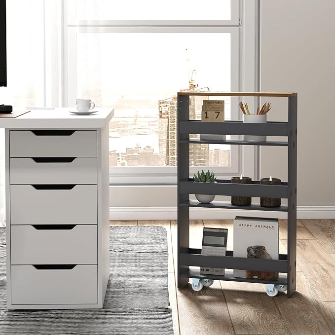 Slim Rolling Storage Cart, 4 Tier Narrow Kitchen Cart - Image 8