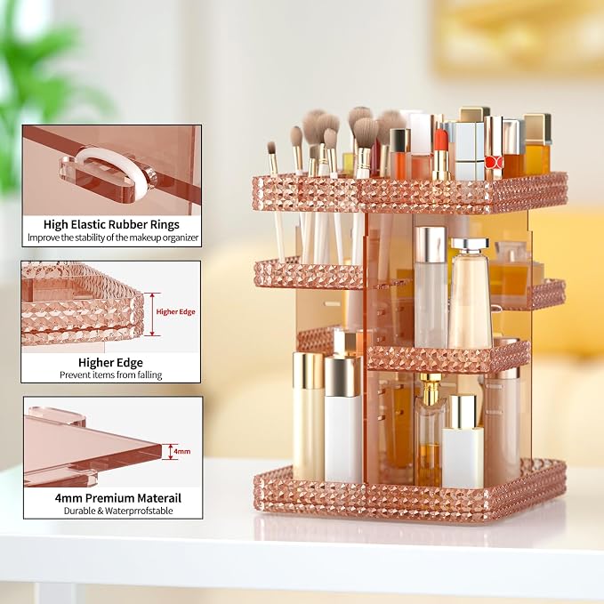 Rotating Makeup Organizer, Large Capacity Cosmetic Display Case, Acrylic - Image 6