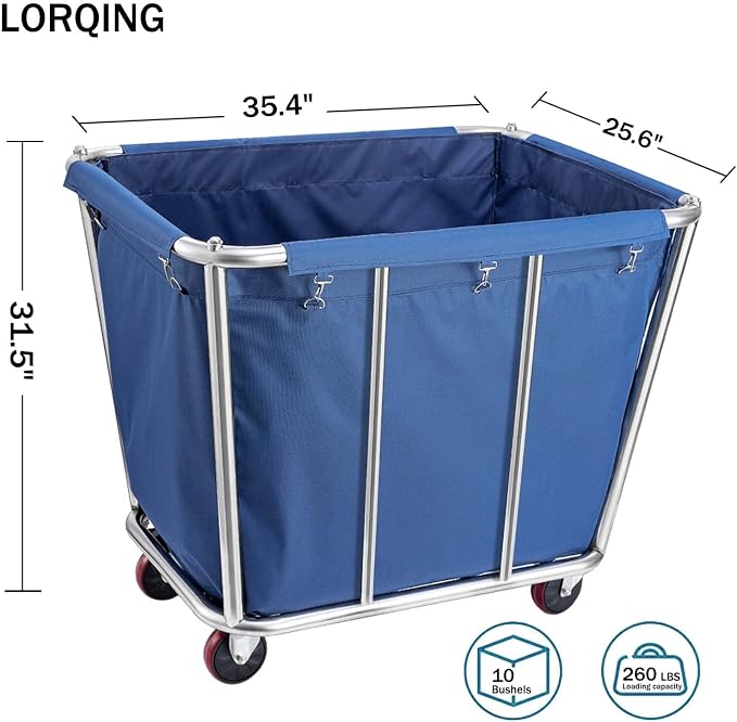 Laundry Cart Commercial/Home, 10 Bushels Heavy Duty Large Stainless Steel - Image 3
