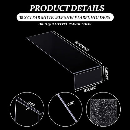Containlol 15 Pieces Clear Shelf Label Holders Moveable Shelves Tags Moveable - Image 2