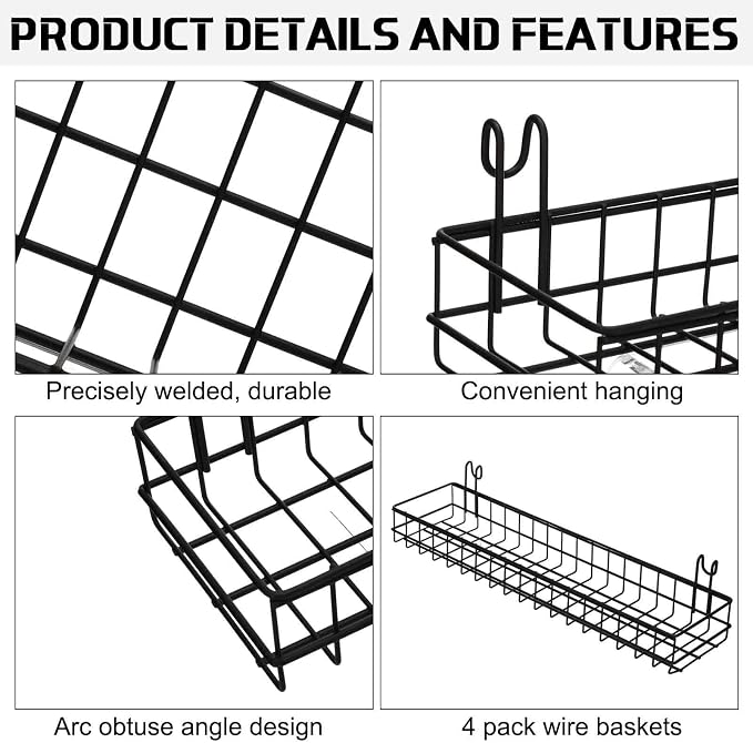 Blulu 4 Pcs 15.75 x 3.94 x 1.97 Inch Metal Grid Wall Baskets - Image 3