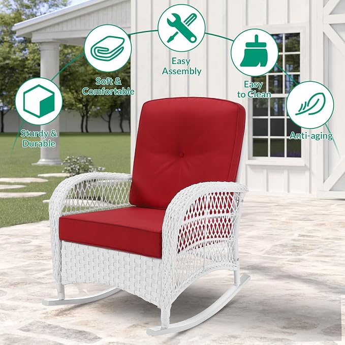VIVIJASON Outdoor Wicker Rocking Chair, Patio Rattan Rocker Chair - Image 6