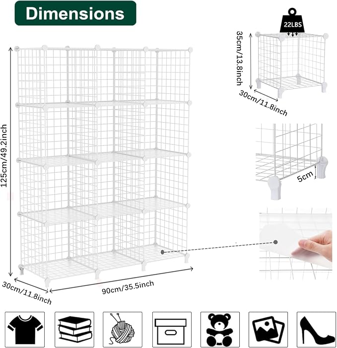 AWTATOS Wire Cube Storage, Closet Organizer, 12 Cube Storage Shelf, Portable - Image 3