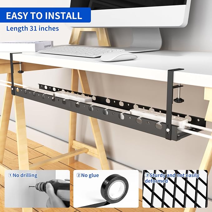 31Inch Extendable Under Desk Cable Management Tray Multi-Model Metal Cable - Image 6