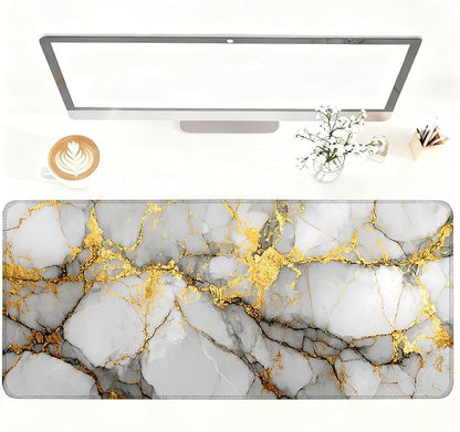 White Marble Mouse Pad – Large Extended Desk Mat 35.43 x 15.75 in – Elegant by LEIWEIHOPE