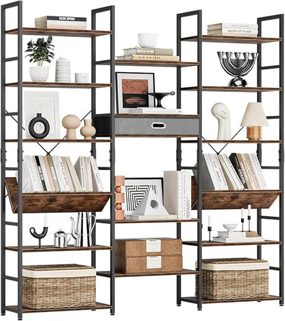 NUMENN Bookcases and Bookshelves Triple Wide 6 Tier Bookshelf, Large Etagere - Image 3