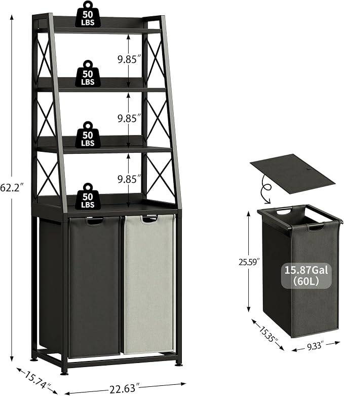 Herture Laundry Basket, 2 Section Laundry Hamper - Image 3
