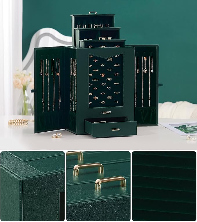 Homde Jewelry Organizer with Transparent Window Necklace Hooks Gift - Image 7