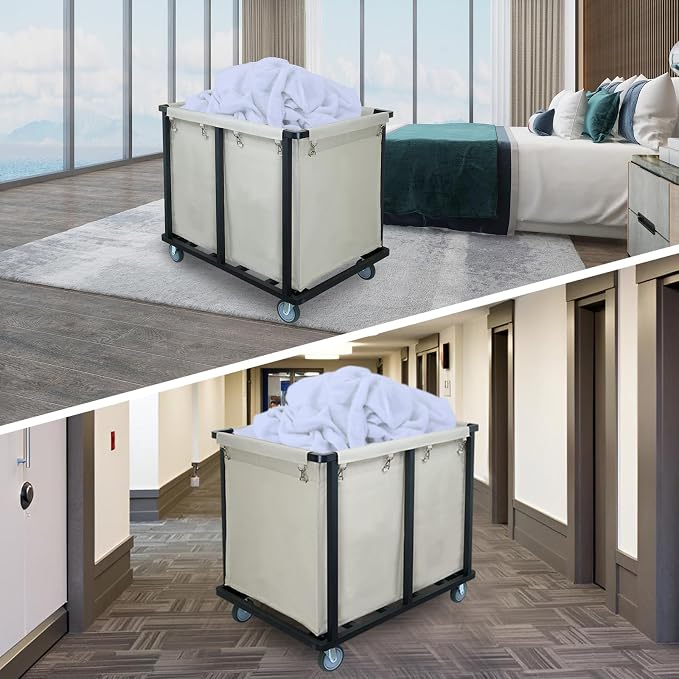 Commercial Laundry Cart with Wheels, 400L Beige | 600 lbs Heavy Duty Laundry - Image 5